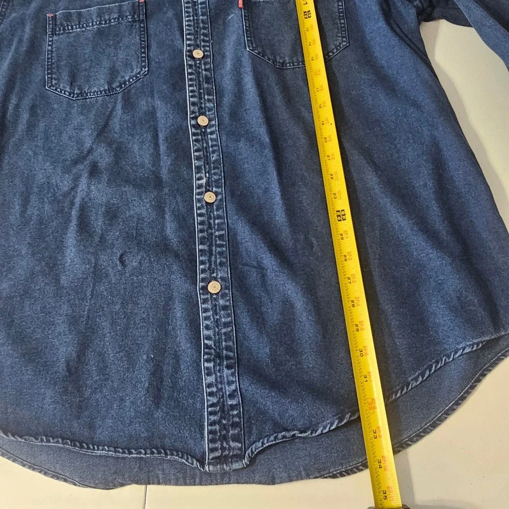 Vintage Levis Red Tab Denim Shirt XL Dark Blue Wash Western 90s Workwear Classic